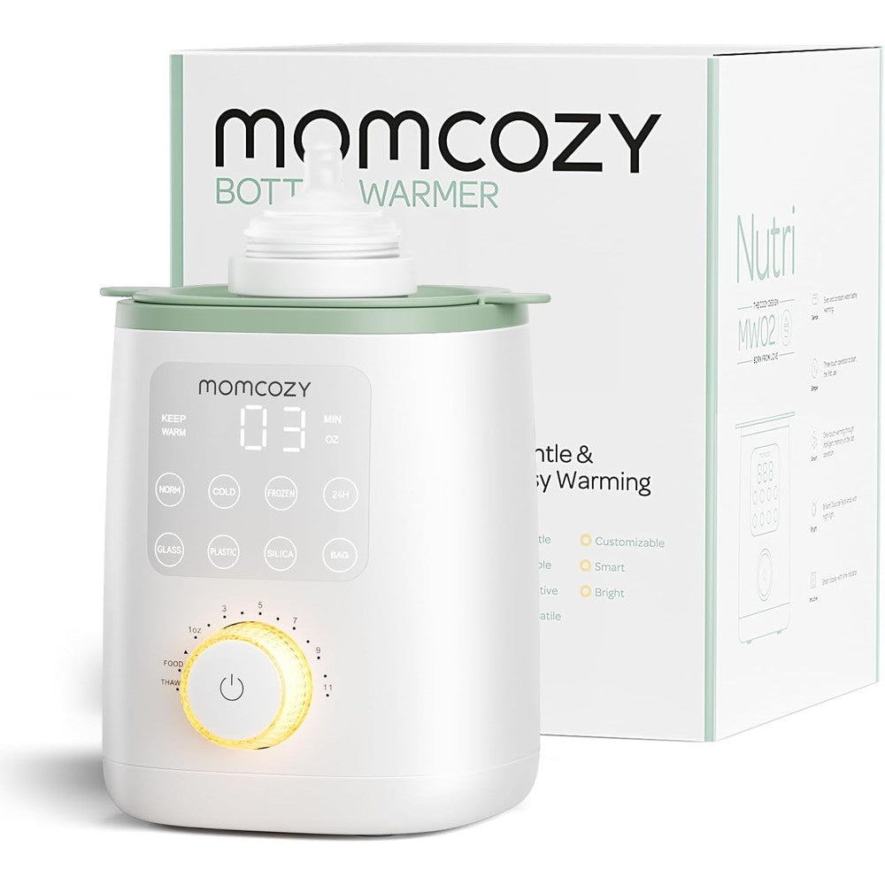 Momcozy Nutri Smart baby bottle warmer front view with digital display