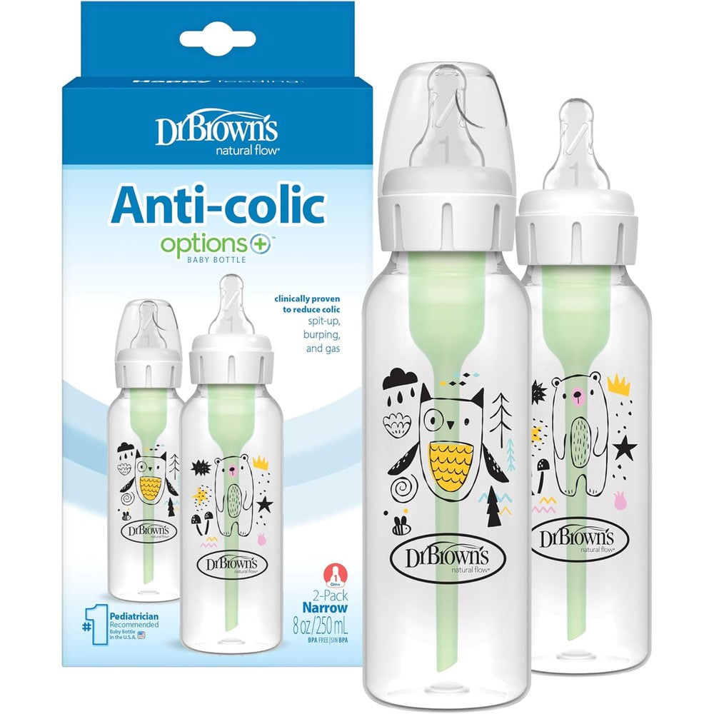 Dr. Brown's Natural Flow Anti-Colic Narrow Baby Bottle Bear and Owl 2-pack front view