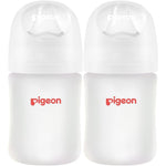 Pigeon silicone coated glass baby bottle front view showing twin pack