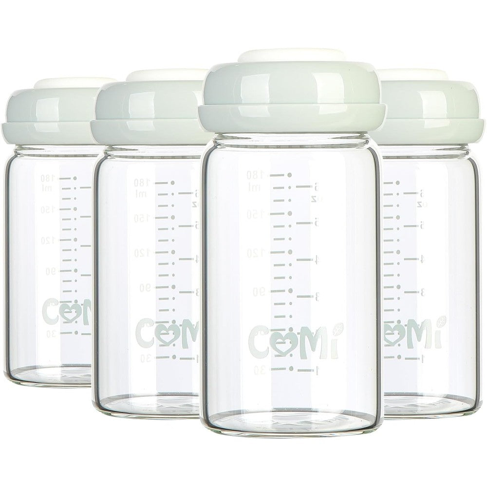 Comi wide neck glass breastmilk storage bottles set