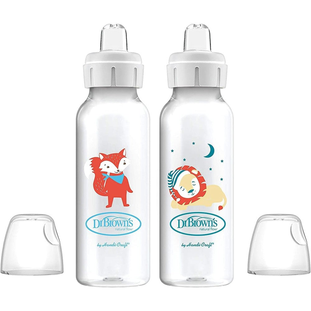 Dr. Brown's Milestones Narrow Sippy Bottle fox and lion front view
