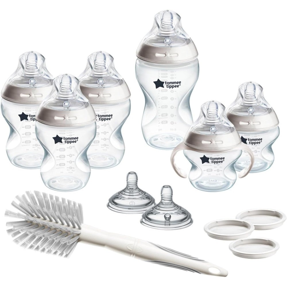 Tommee Tippee Natural Start 12 piece newborn feeding bottle set with cleaning brush