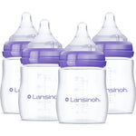 Lansinoh anti colic baby bottles front view of four count pack