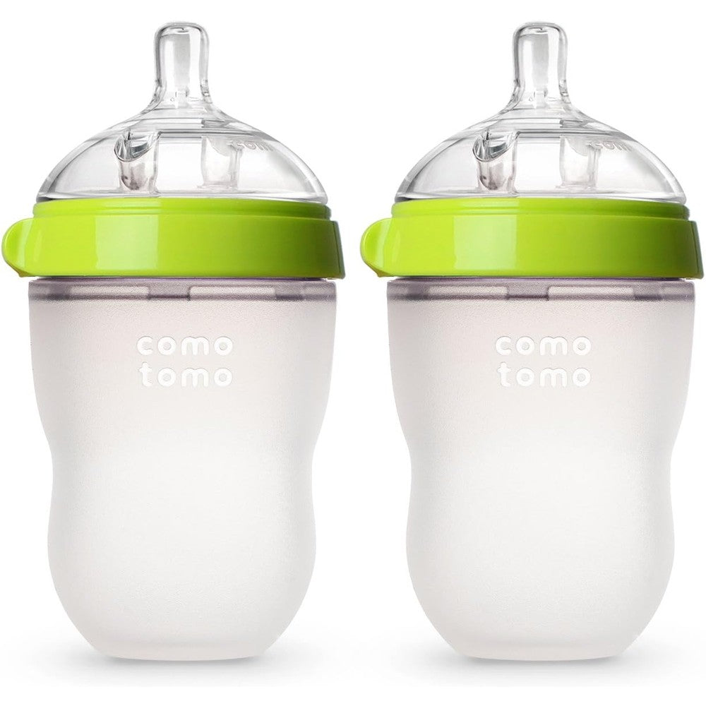 Comotomo Natural Feel Baby Bottle Double Pack Green front view