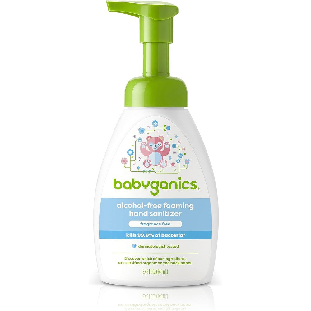 BabyGanics alcohol-free foaming hand sanitizer pump bottle front view