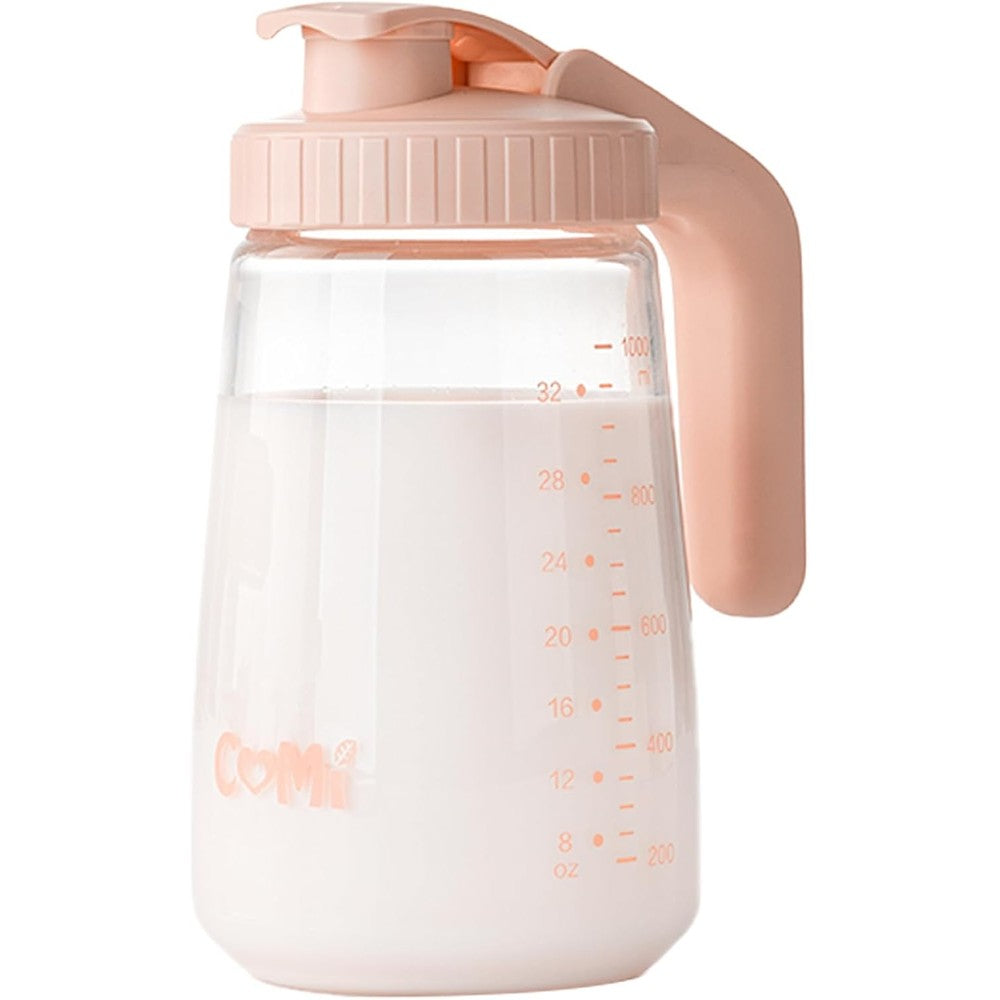 Comi 34 fluid ounce breast milk pitcher in pink with glass body