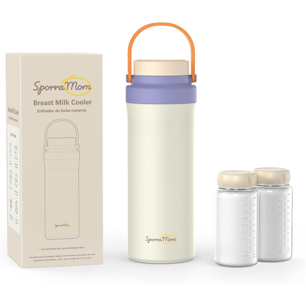 SporraMom portable breastmilk cooler bottle purple front view
