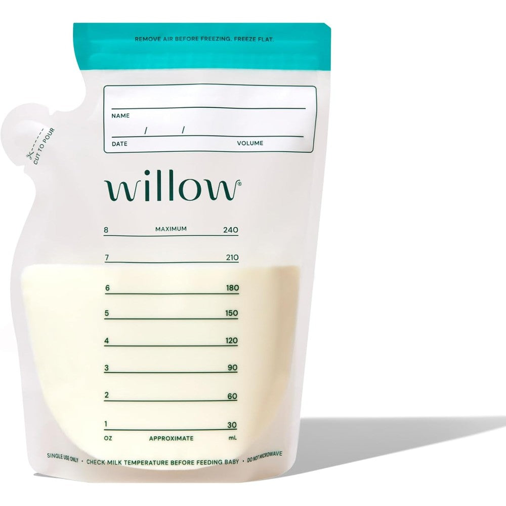 Willow 8 fluid ounce breast milk storage bags 100 count box front view