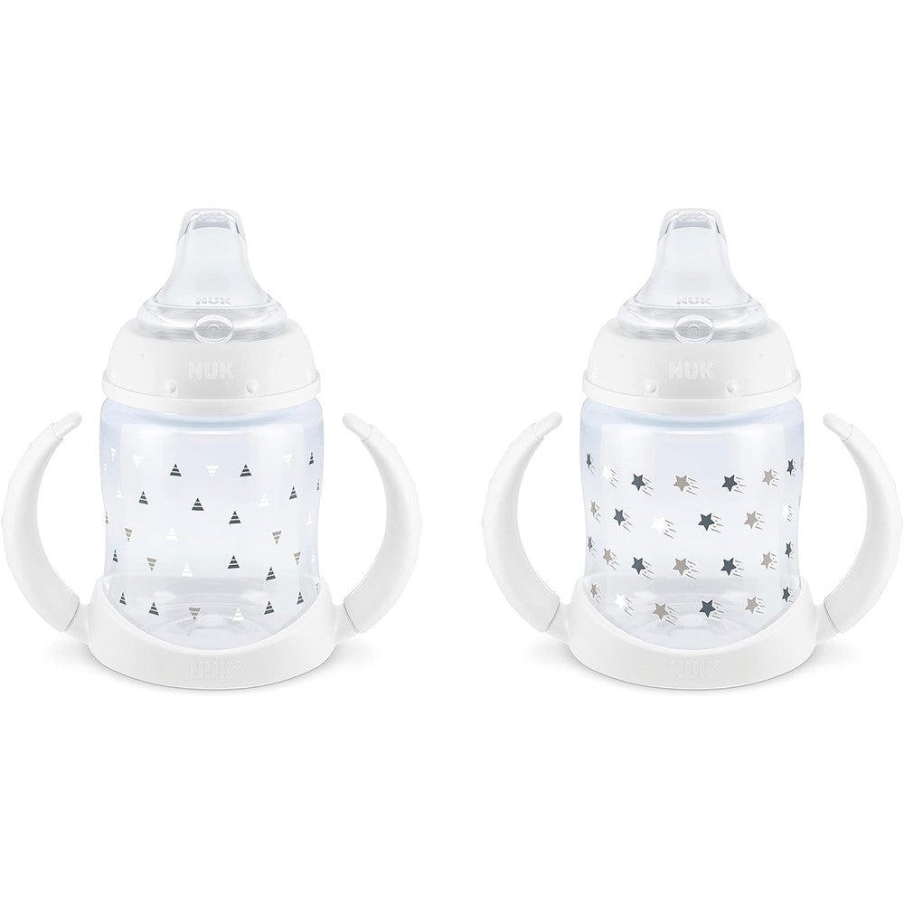 NUK Learner Sippy Cup front view showing the soft spout and removable handles