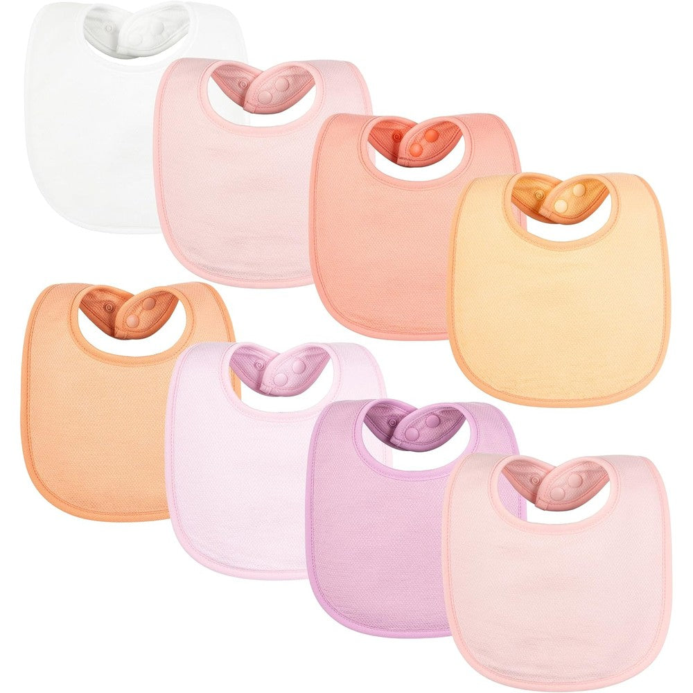 Tiny Twinkle 8 pack waterproof absorbent baby bibs girl sherbet front view