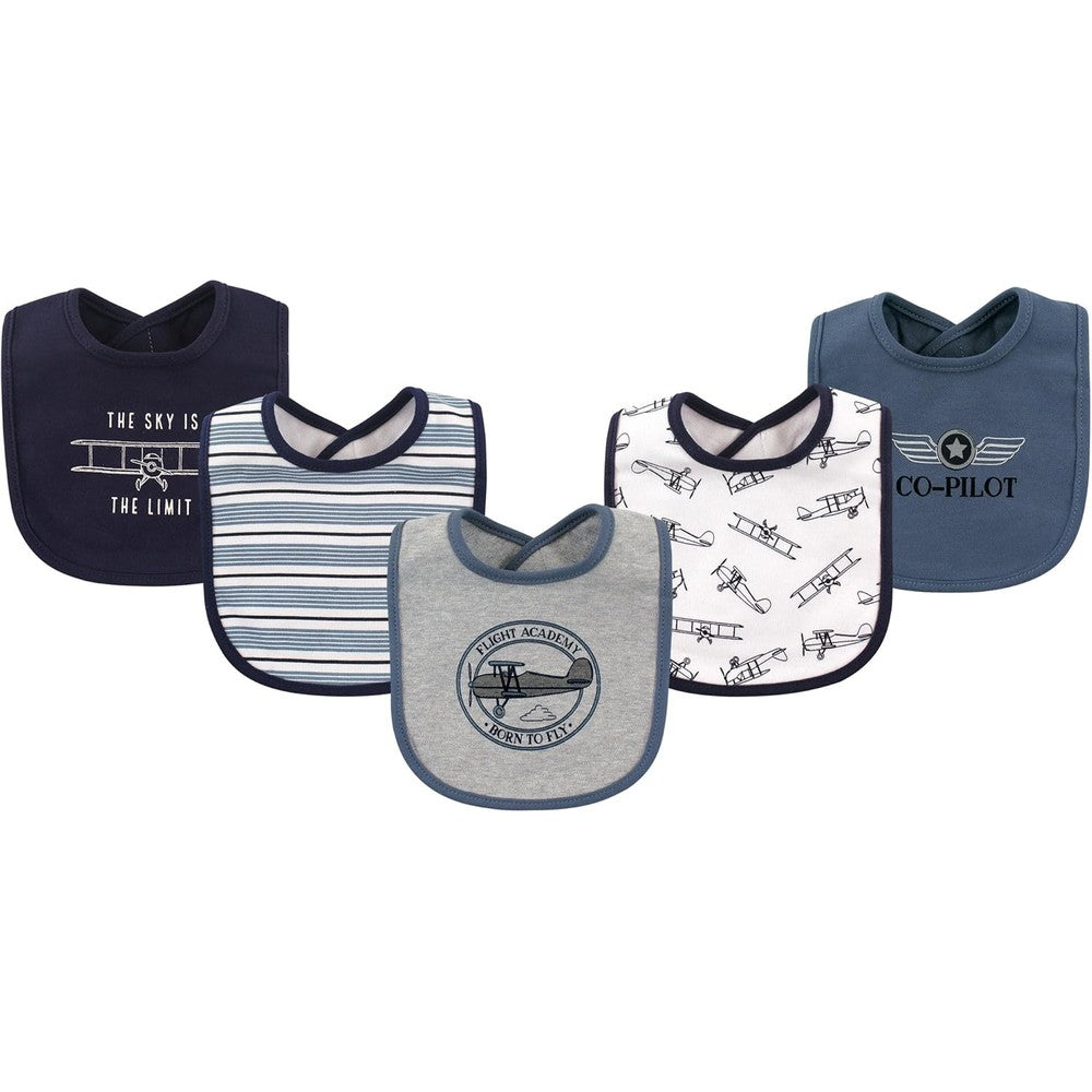 Hudson Baby aviation print cotton drooler bib front view
