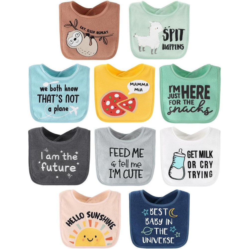 The Peanutshell 10 pack terry bibs front view