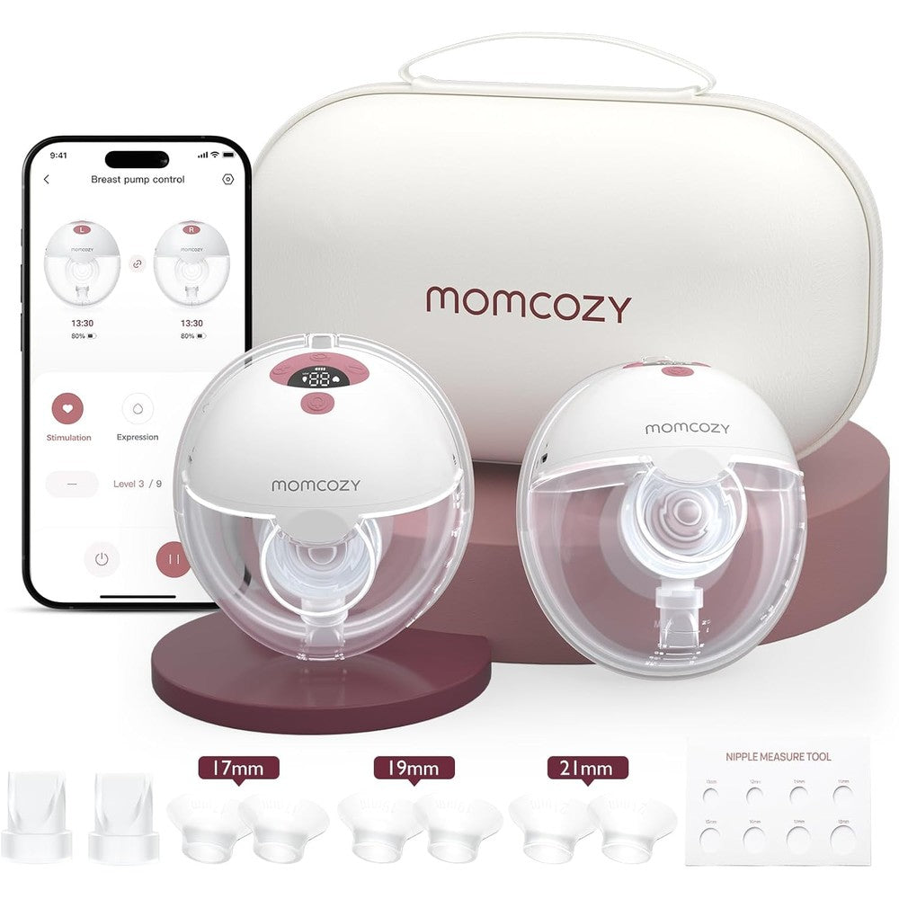 Momcozy M5 smart wearable breast pump in cozy red color