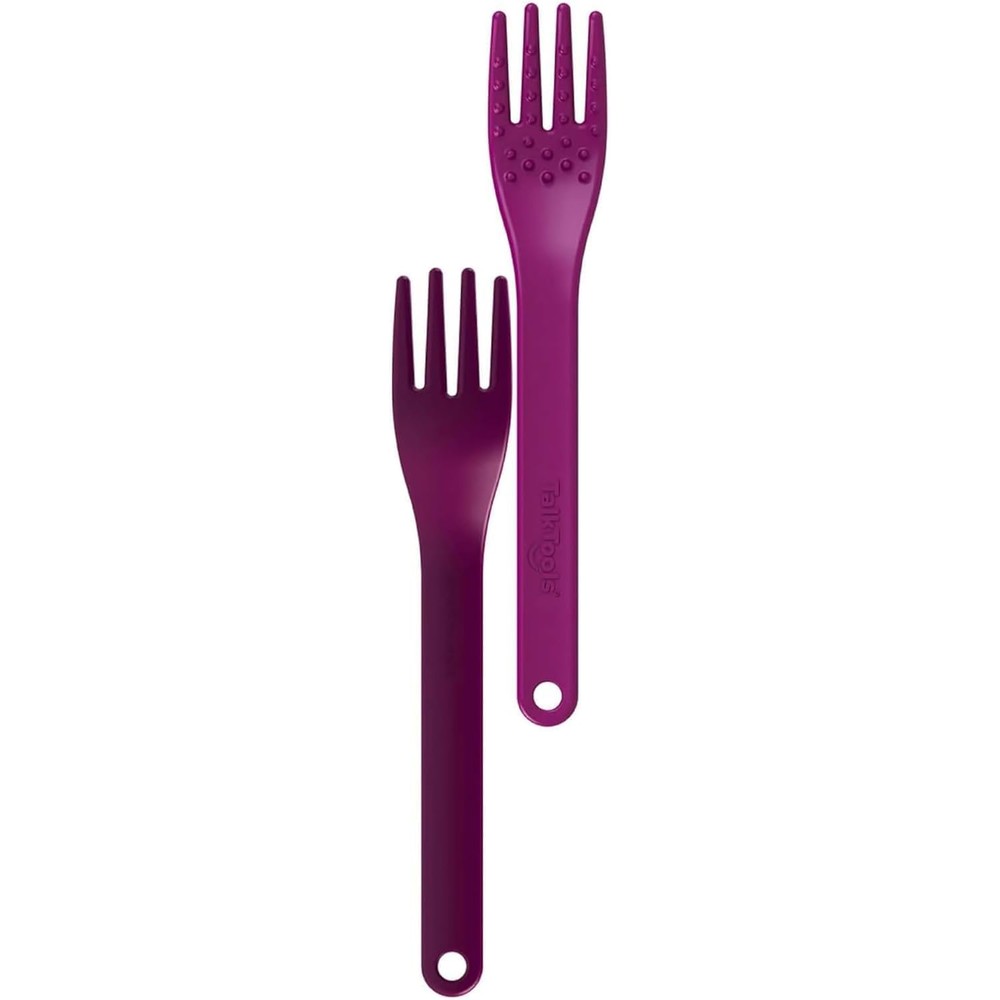 TalkTools Magenta Fork front view showing textured tines for sensory feeding