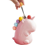 ZEYOHUAN fruit forks set with pink unicorn ceramic holder front view for kids snack time