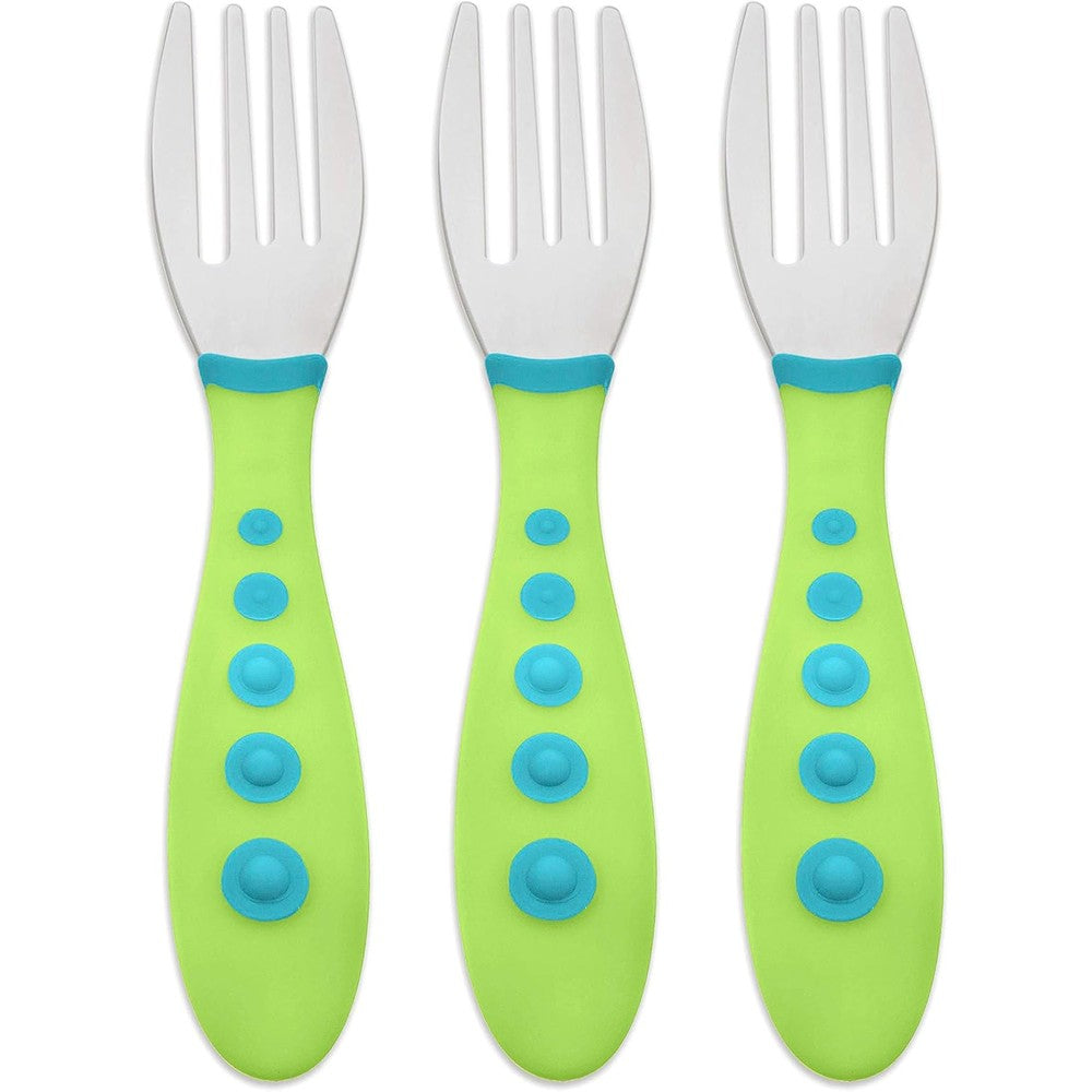 NUK First Essentials Kiddy Cutlery Forks 3 Count Pack Stainless Steel Tips For Toddlers 18 Months Plus - Image 1
