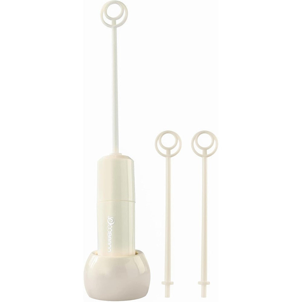 DOOBAANN handheld electric baby formula mixer front view with ceramic base for lump-free bottle preparation.