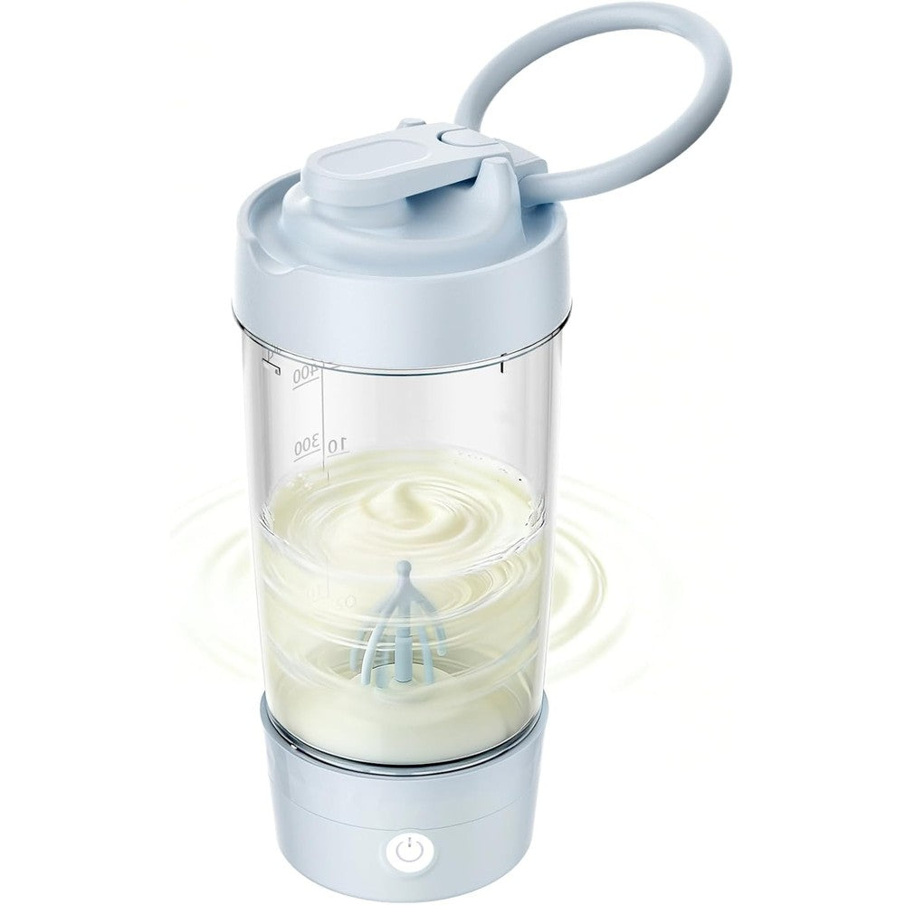 NehNeh Baby electric formula mixer pitcher front view showing the blue twenty eight ounce wide mouth Tritan container.