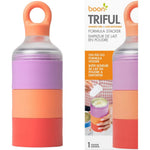 Boon Triful baby formula dispenser front view pink stainless steel stackable pods