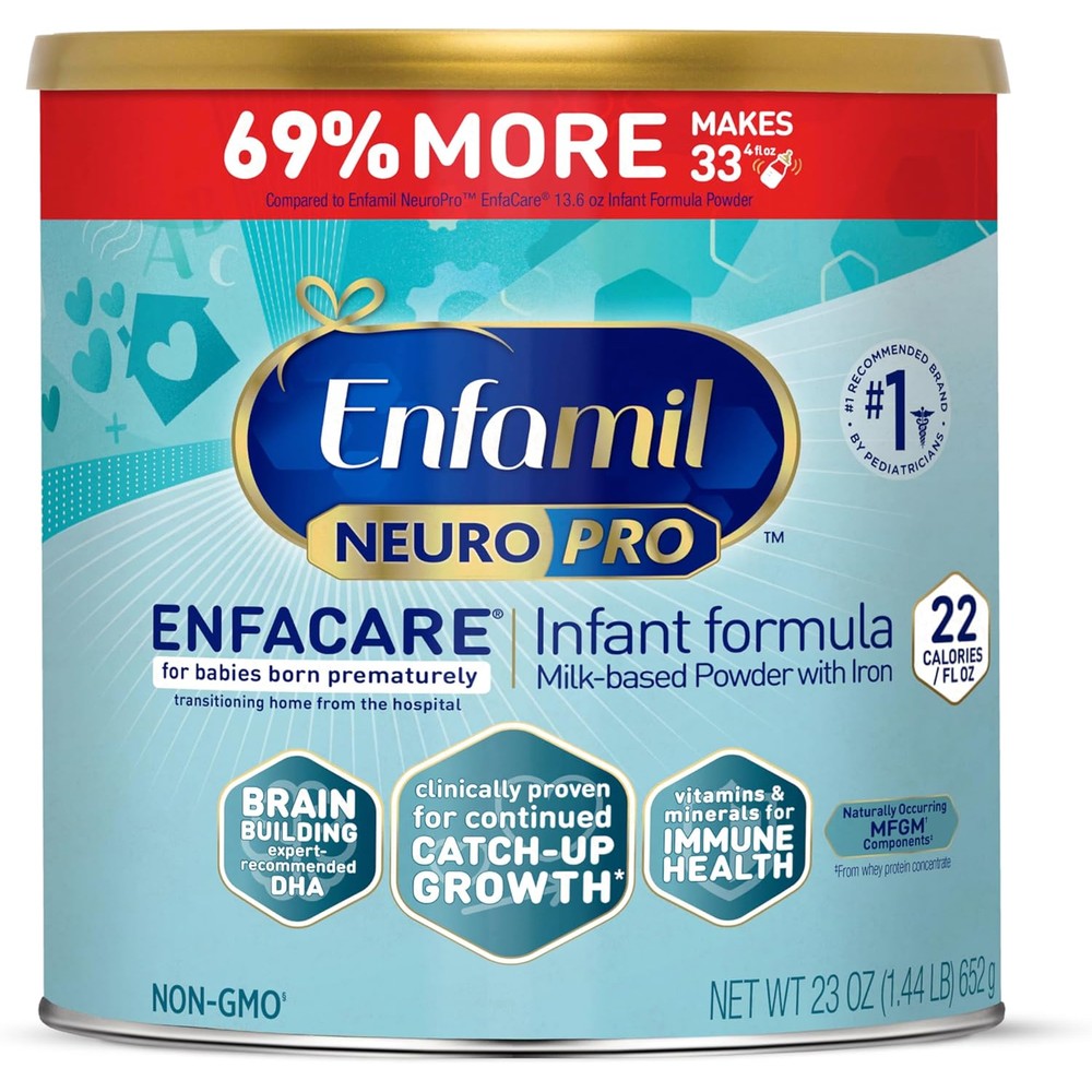 Enfamil NeuroPro EnfaCare High Calorie Premature Baby Formula front view of 23 ounce can