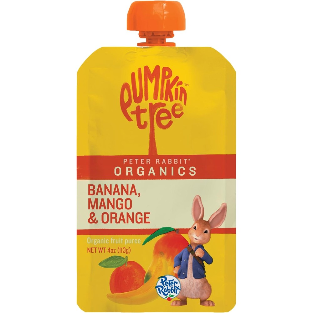 Pumpkin Tree Peter Rabbit Organics Mango Banana and Orange fruit pouch front view