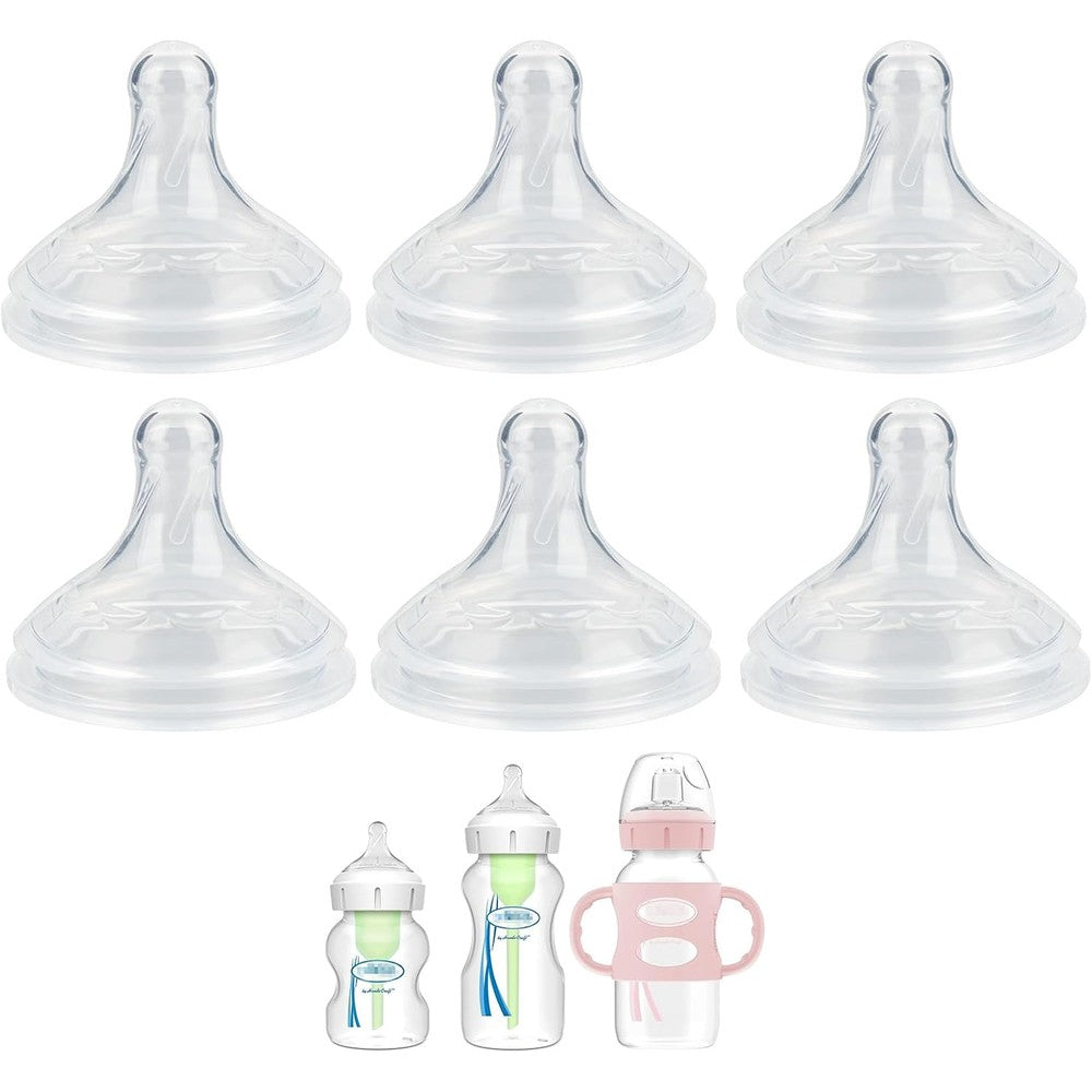 Dr. Brown's Natural Flow Level 2 Wide-Neck Baby Bottle Silicone Nipple front view pack of six