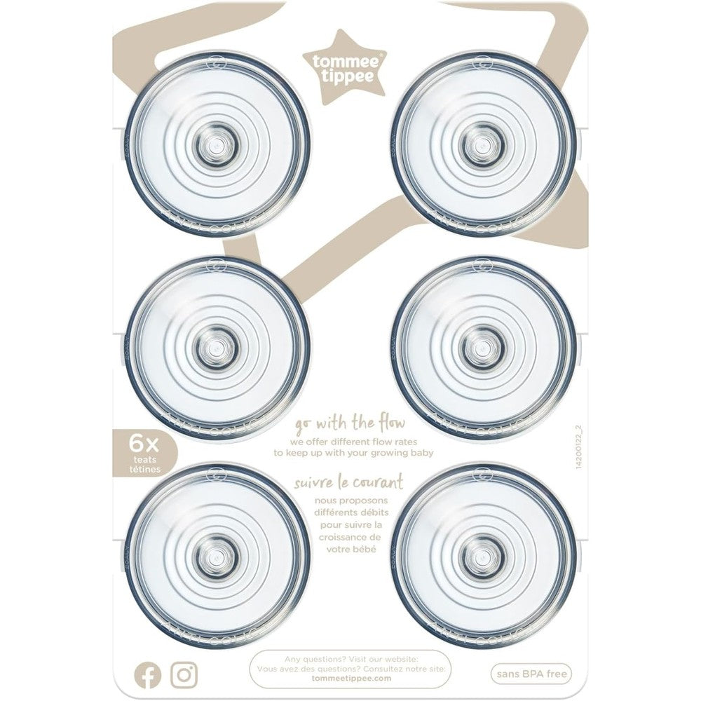 Tommee Tippee advanced anti colic nipples medium flow front view pack of six