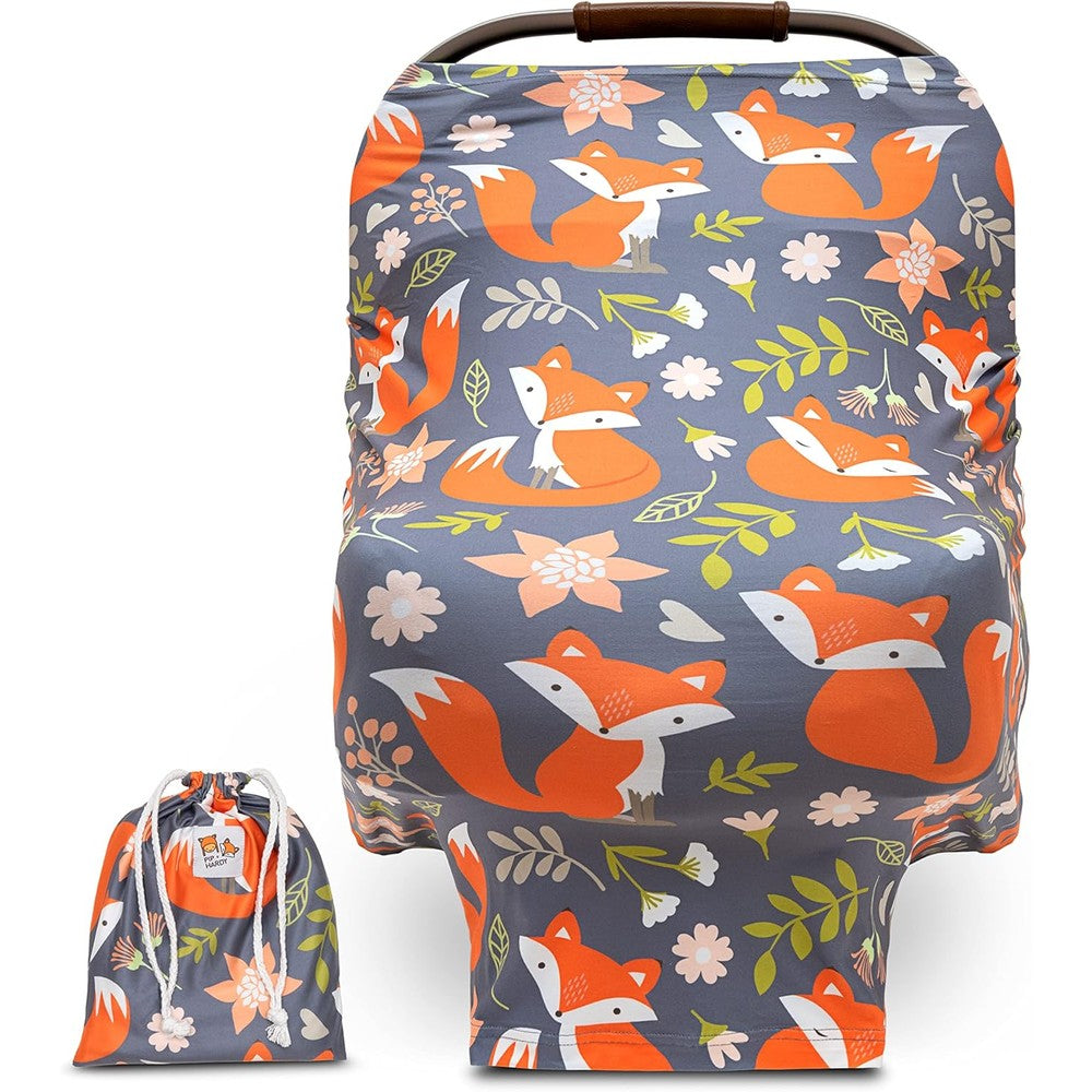 Pip + Hardy woodland fox 5-in-1 baby car seat canopy front view
