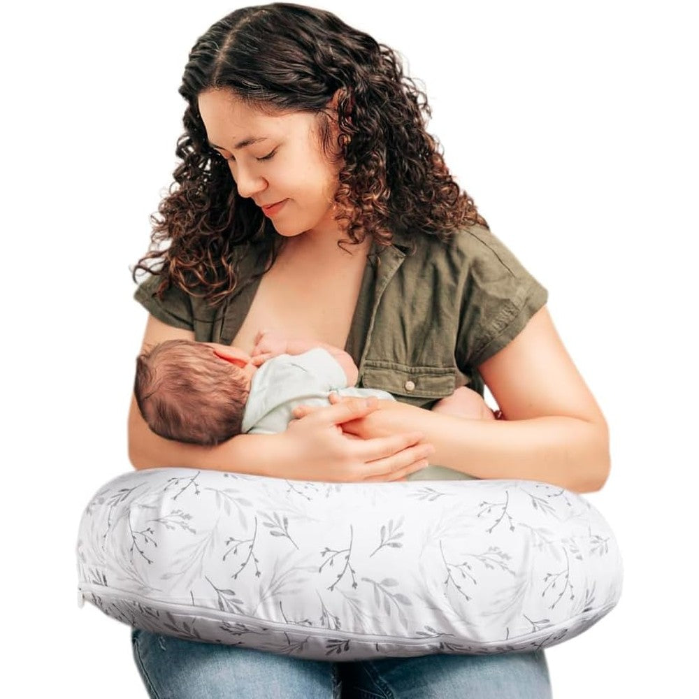 Boppy nursing pillow Gray Gentle Leaves front view for breastfeeding