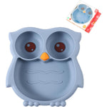 PandaEar Toddler Suction Plate Owl Shape Blue front view