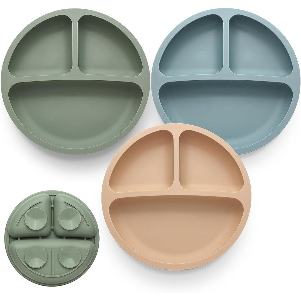 Eascrozn 3 Pack Divided Suction Plates For Toddler Dining