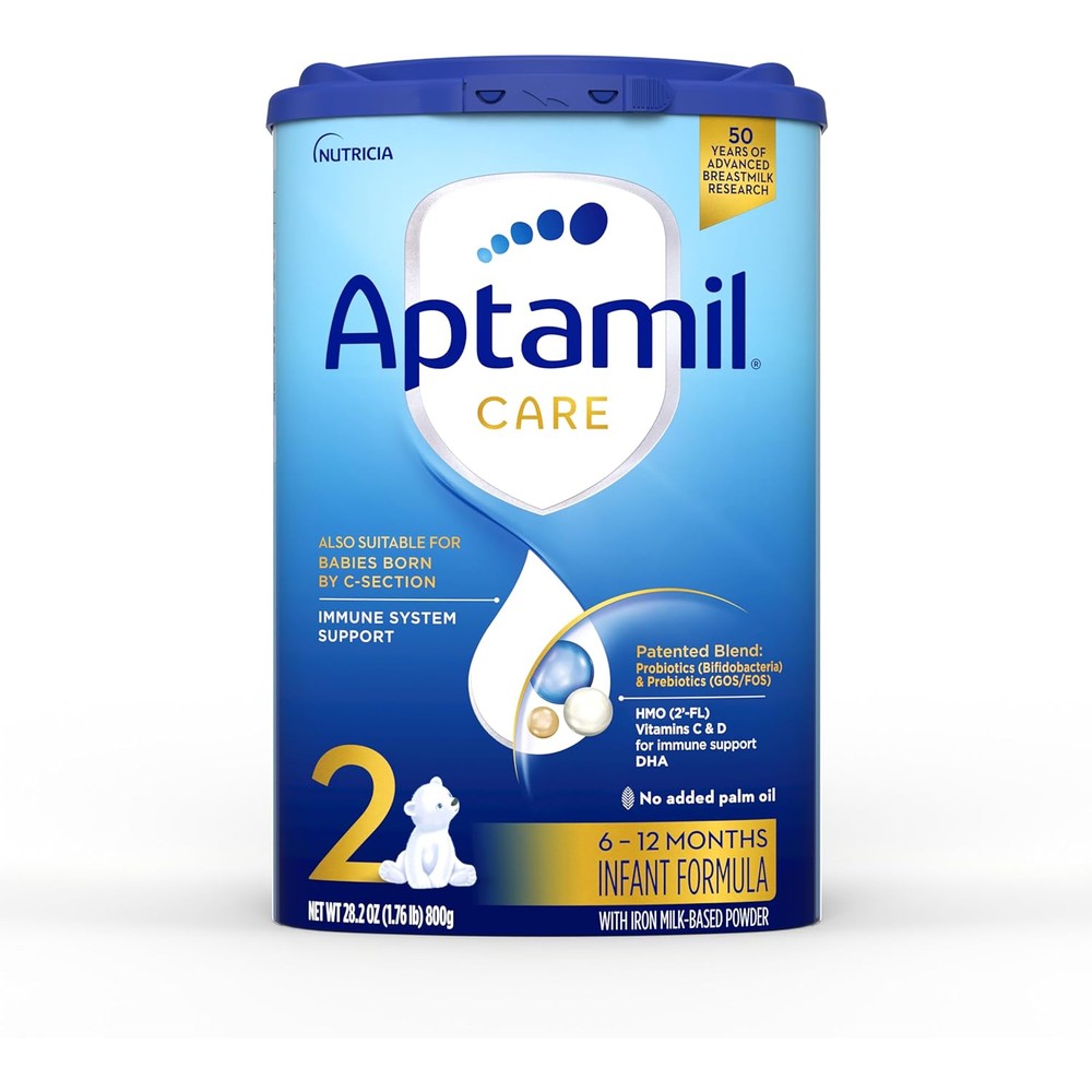Aptamil Care Stage 2 Infant Formula front view packaging showing key nutrients for immune support.