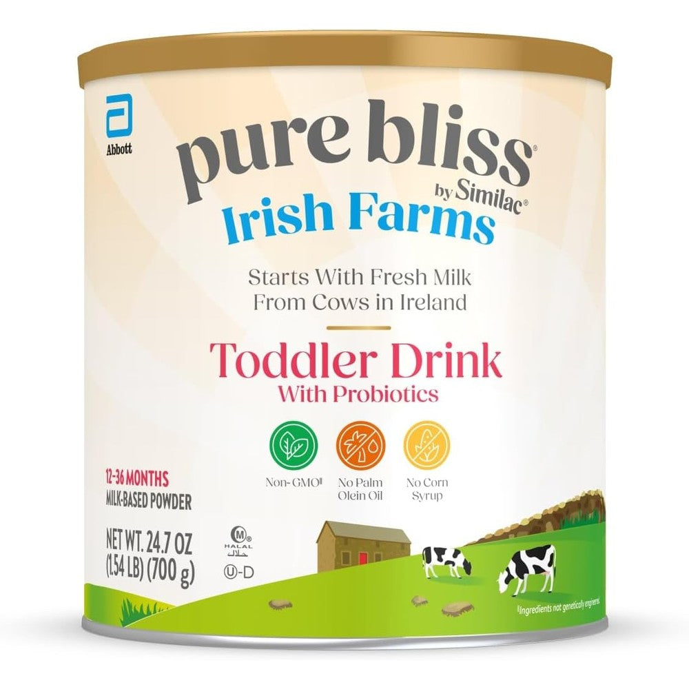 Similac Pure Bliss Irish Farms Toddler Drink front view canister for premium toddler nutrition.