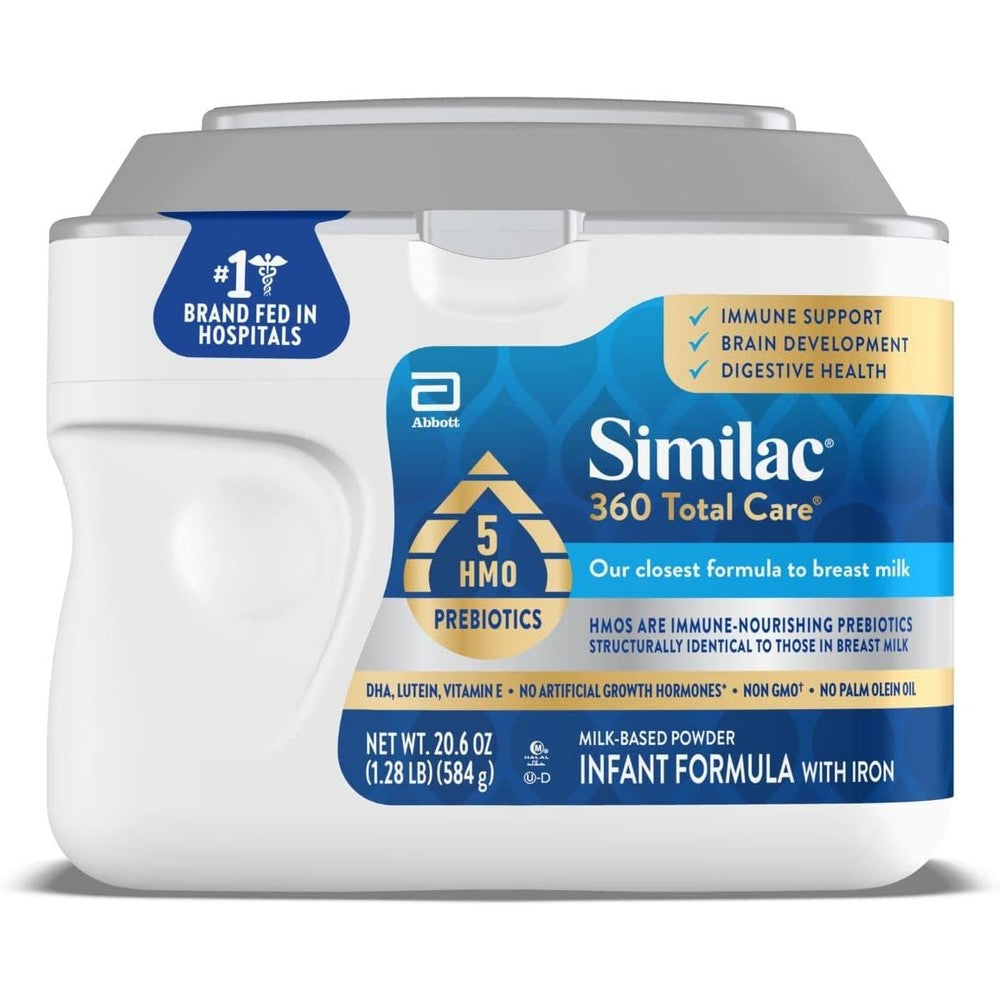 Similac 360 Total Care Infant Formula twenty point six ounce tub front view showcasing prebiotics benefits