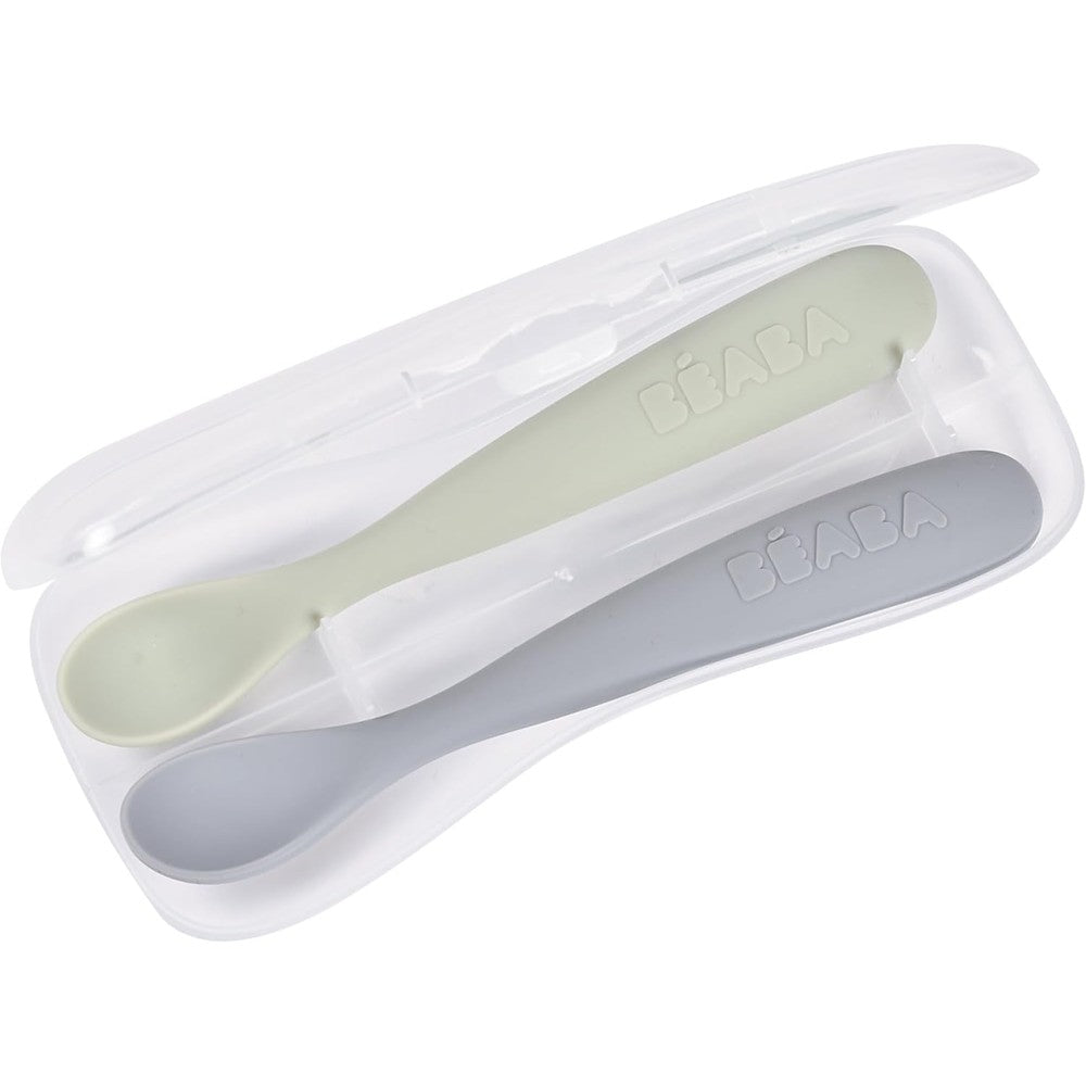 BEABA baby first foods silicone spoon set front view for infant feeding