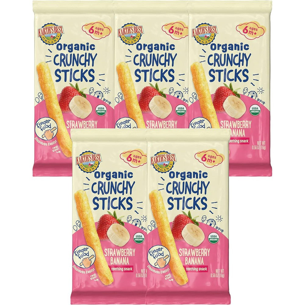 Earth's Best Organic Baby Food Strawberry Banana Crunchy Sticks front packaging view