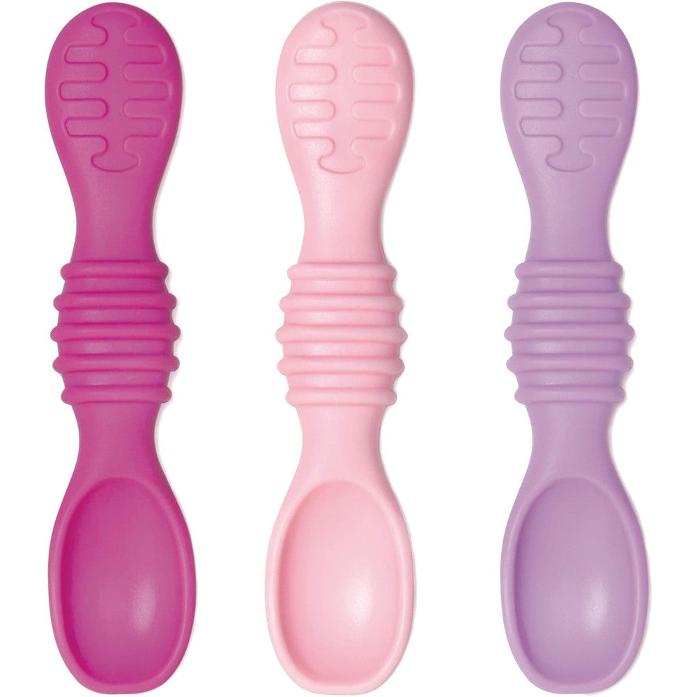 Bumkins Baby Utensils Set lollipop color front view of three silicone dipping spoons for baby led weaning