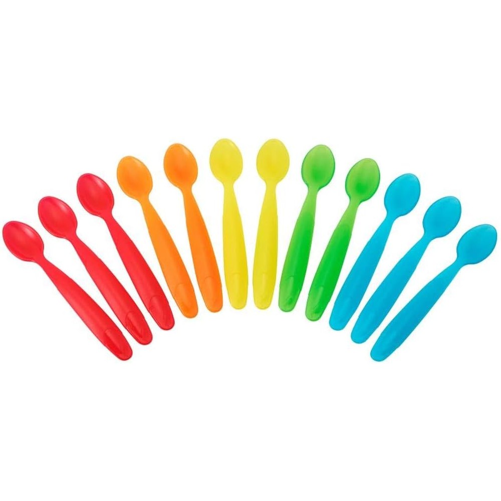 The First Years Take and Toss Infant Spoons 12 Count front view of colorful baby feeding flatware