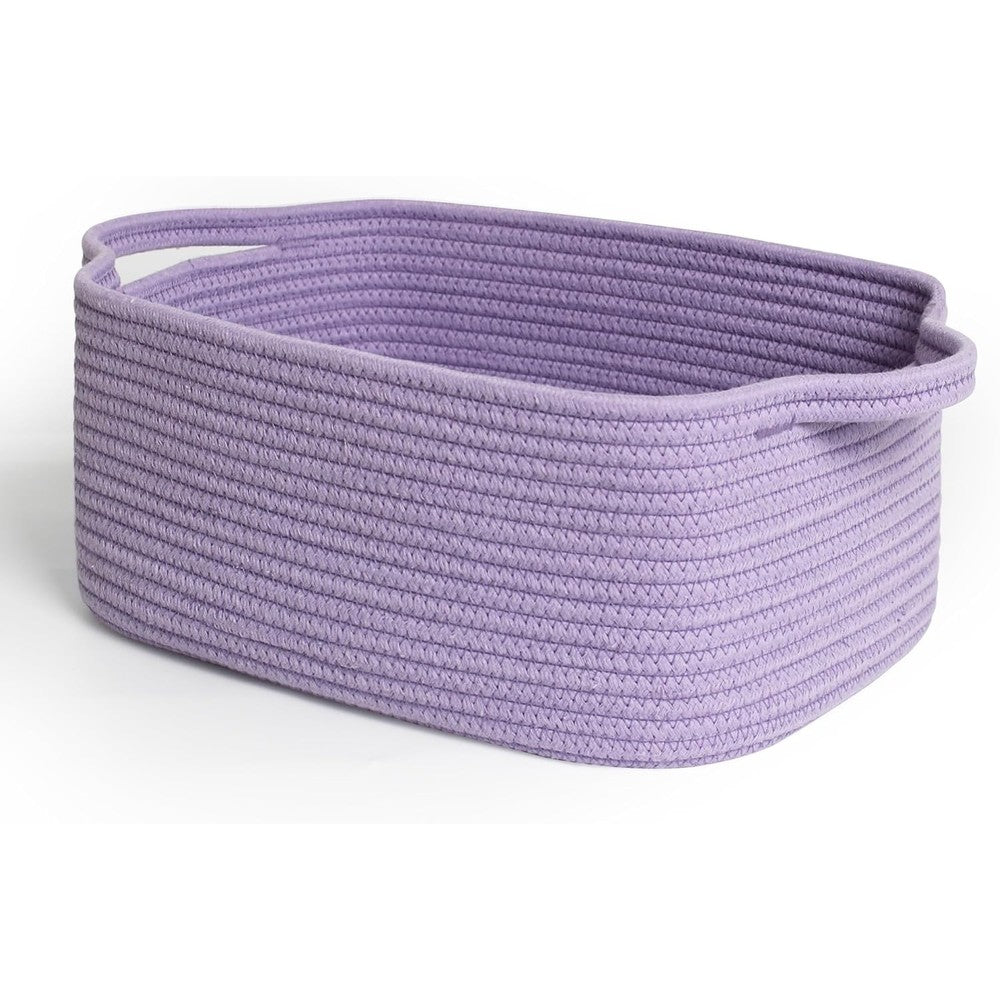 MEGASKET purple woven basket front view showcasing rectangular cotton rope design for home organization.
