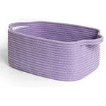 MEGASKET purple woven basket front view showcasing rectangular cotton rope design for home organization.