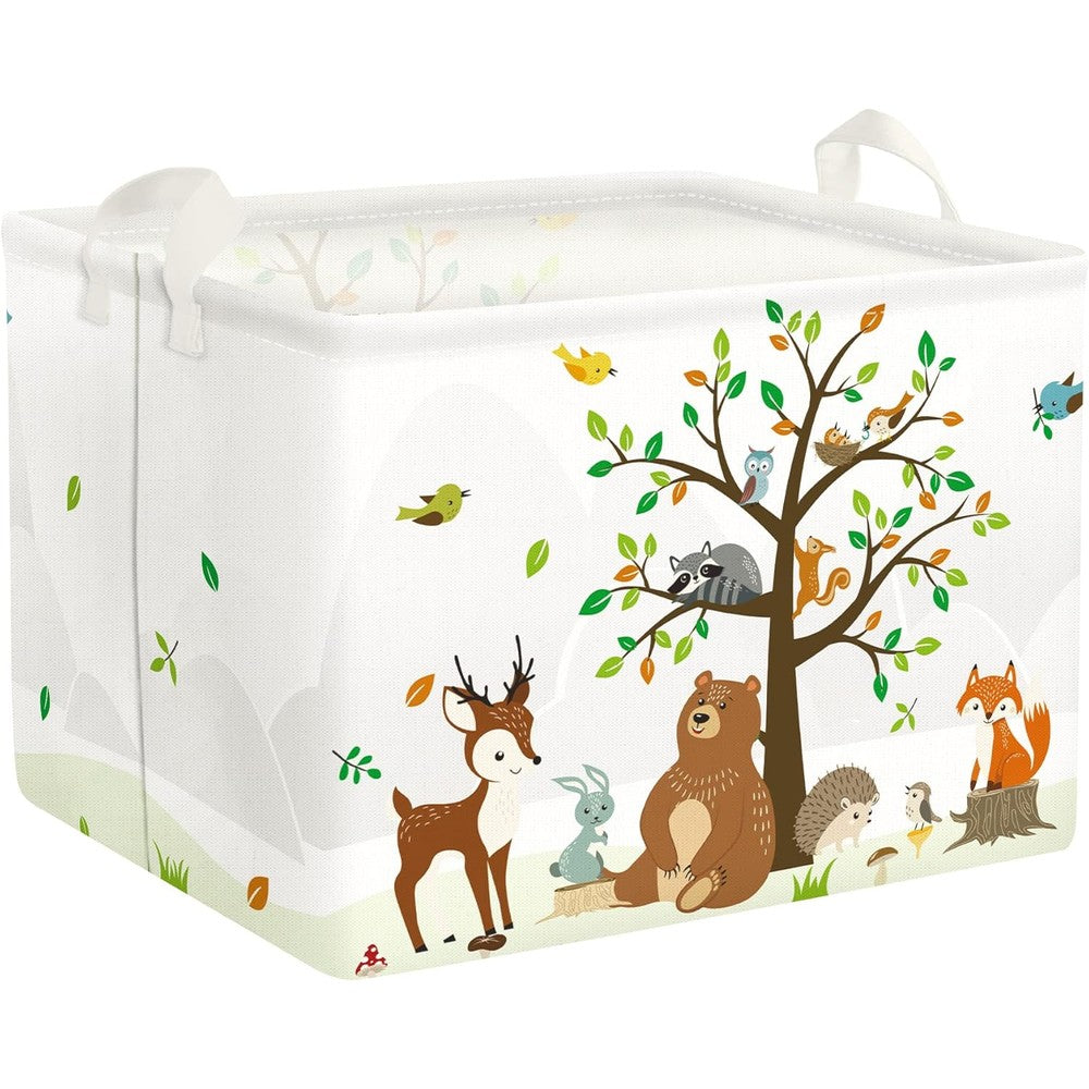 Clastyle woodland animals storage basket front view with bear and fox design for baby nursery organization