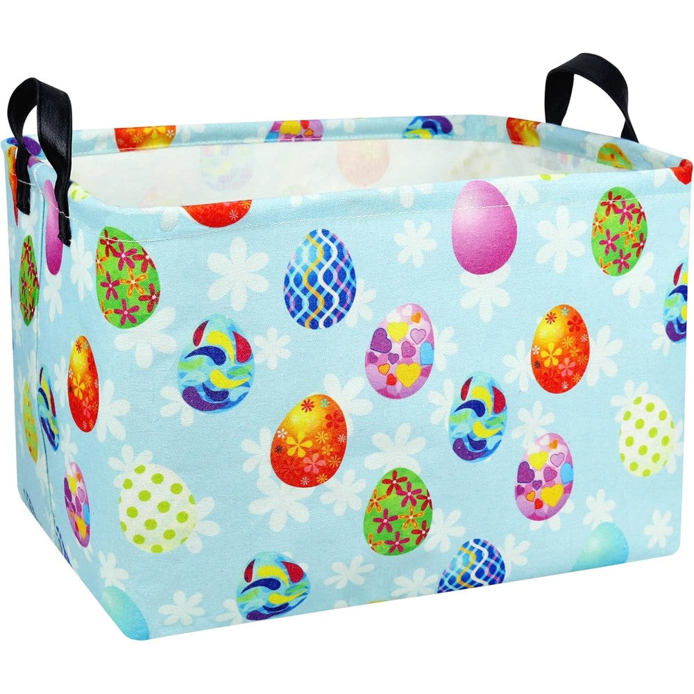 BOOHIT rectangle empty easter basket front view showcasing blue creative egg pattern