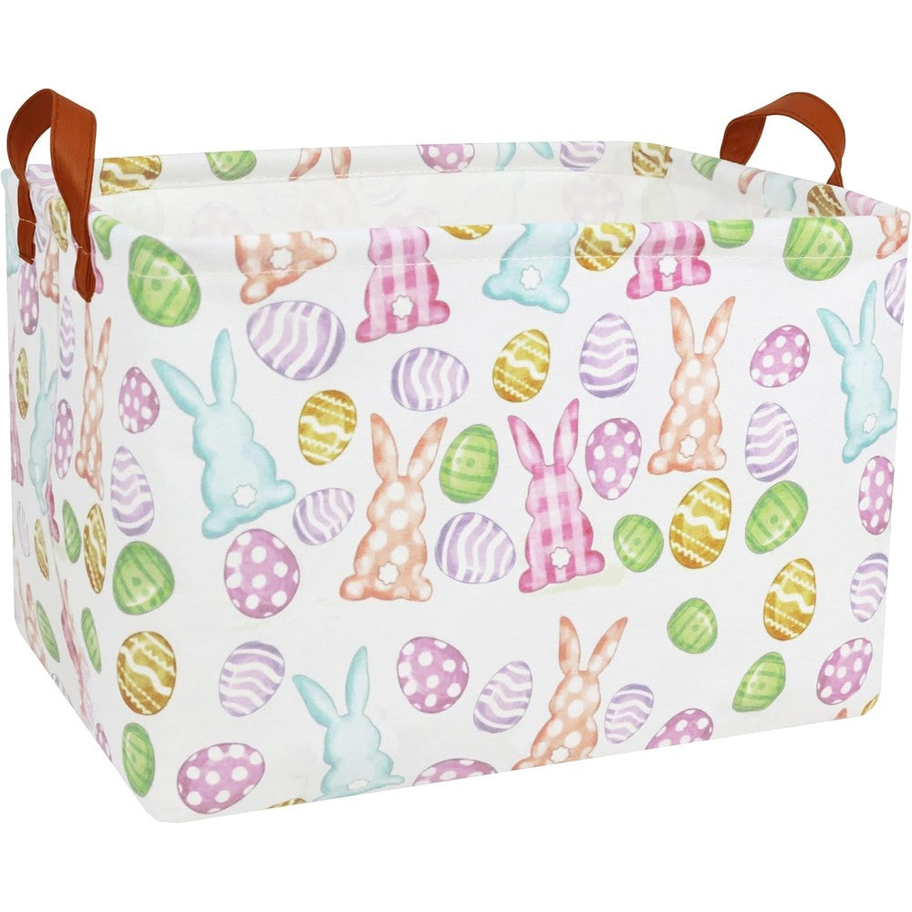 BOOHIT large checkered easter basket front view showcasing colorful bunny design.