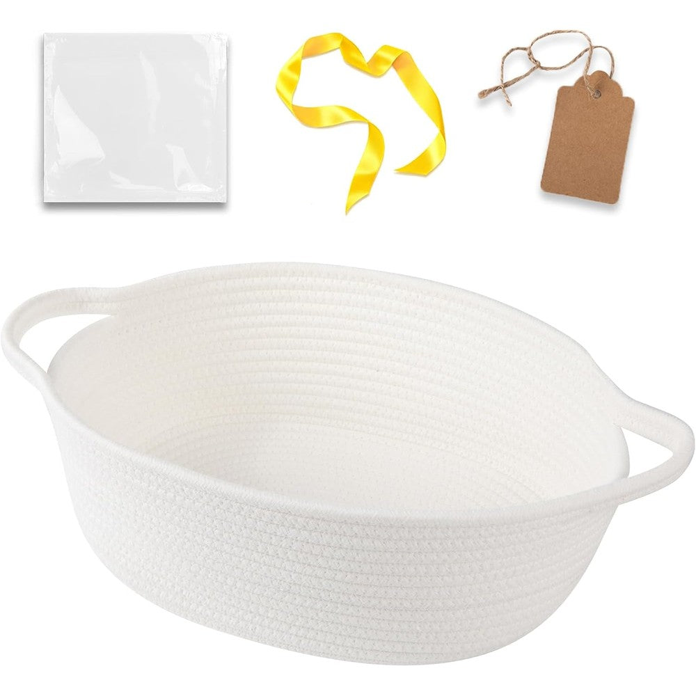 OIAHOMY small woven basket front view displaying white cotton rope texture and dual handles