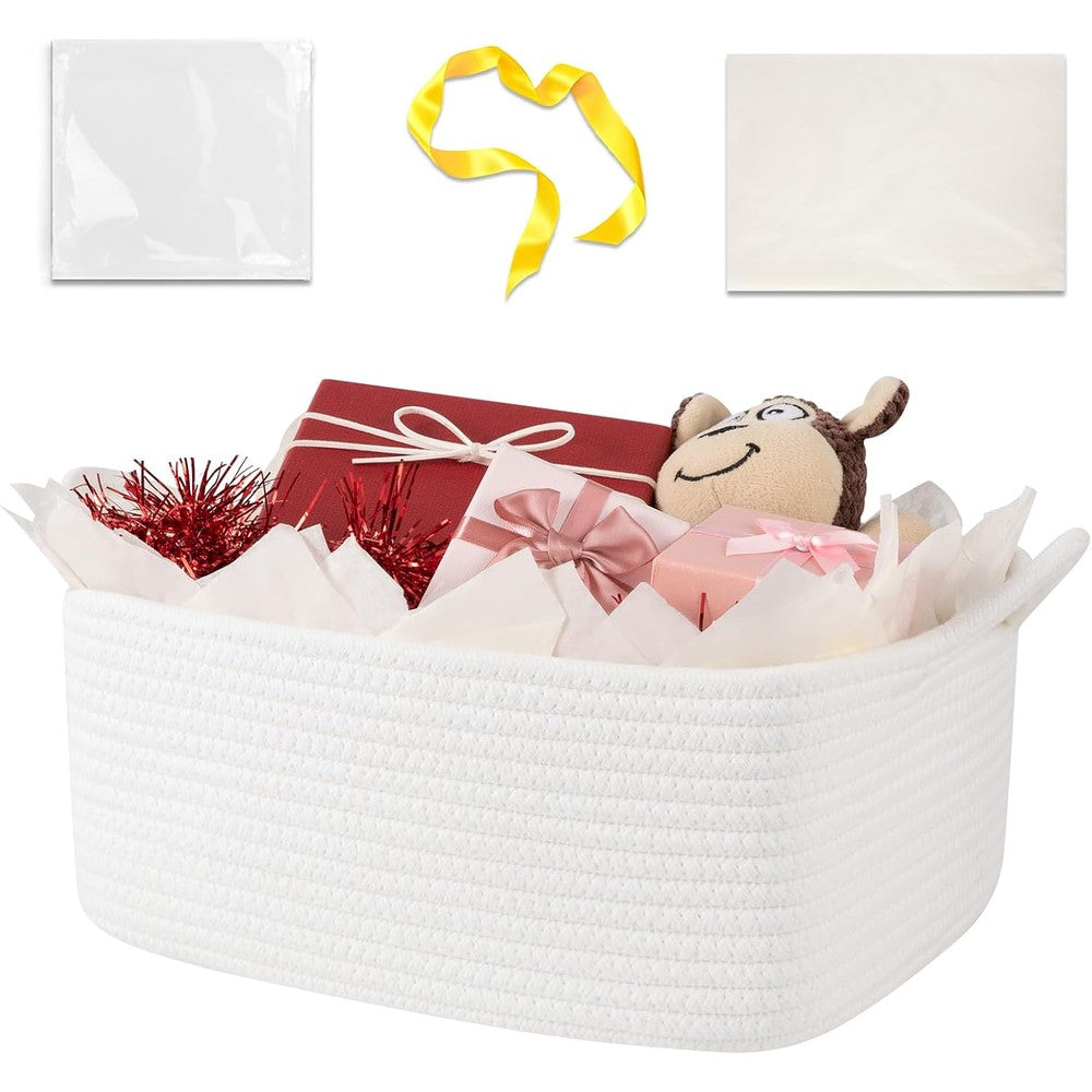OIASKET woven storage basket front view displaying white cotton rope pattern