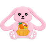 Gaiabliss bunny silicone teething toy front view featuring colorful rabbit and carrot shapes