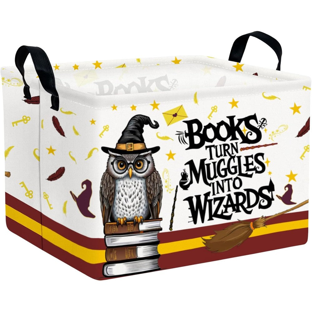 ASKETAM magic decor nursery baby gift basket front view showing the printed wand owl design