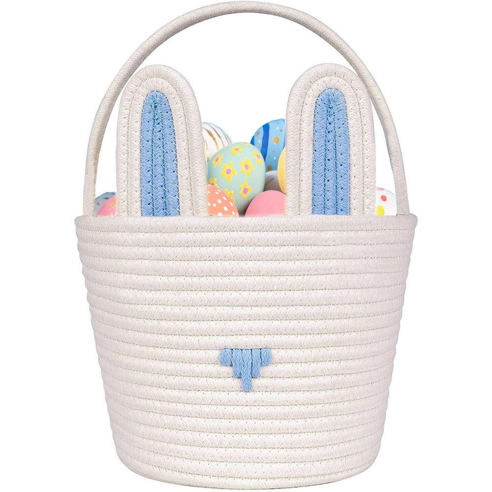 Poschnor large easter basket front view blue and white woven cotton rope holiday gift hamper