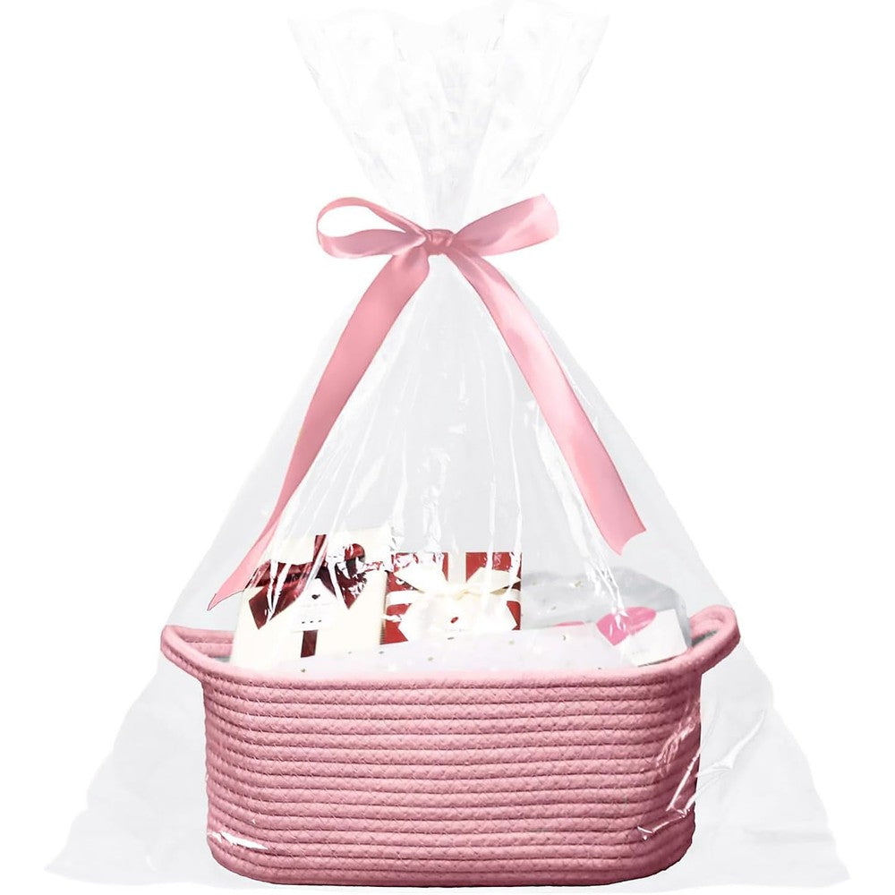 Poschnor baby gift basket pink cotton rope front view for nursery storage hamptons