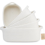 NaturalCozy 5-Piece Rectangle Storage Basket Set front view showing five nested off-white woven cotton bins for home organization.